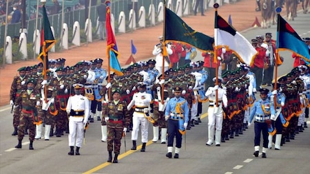 Bangladesh tri-service contingent leading Republic Day parade