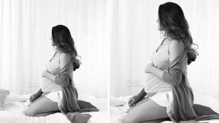 Anita flaunts baby bump in monochrome photo