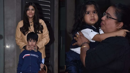 Ekta Kapoor with nephew Laksshya Kapoor and son Ravie Kapoor