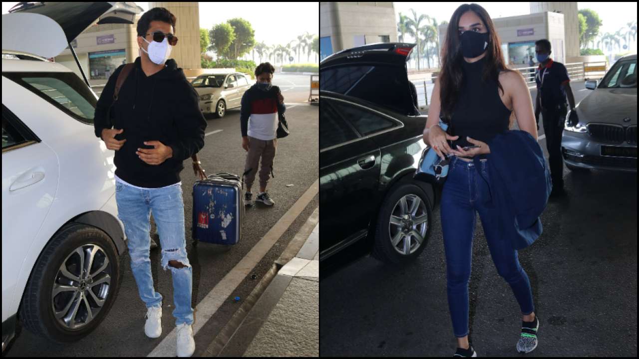 Vicky Kaushal and Manushi Chhillar leave for Maheshwar