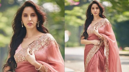 Nora Fatehi looks breathtaking in a saree