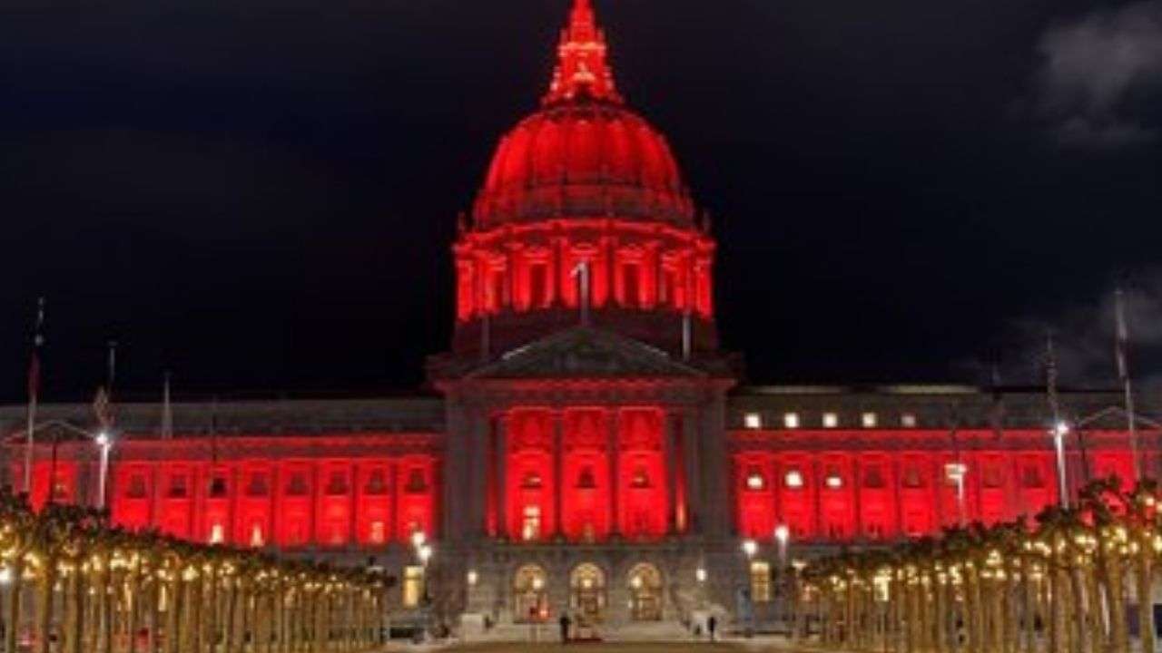 LA City Hall, San Fransisco City Hall illuminated