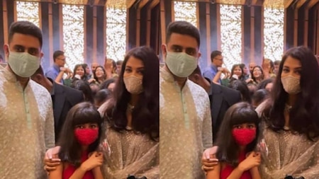 Abhishek Bachchan and Aishwarya Rai Bachchan wear matching outfits at latter's cousins' wedding
