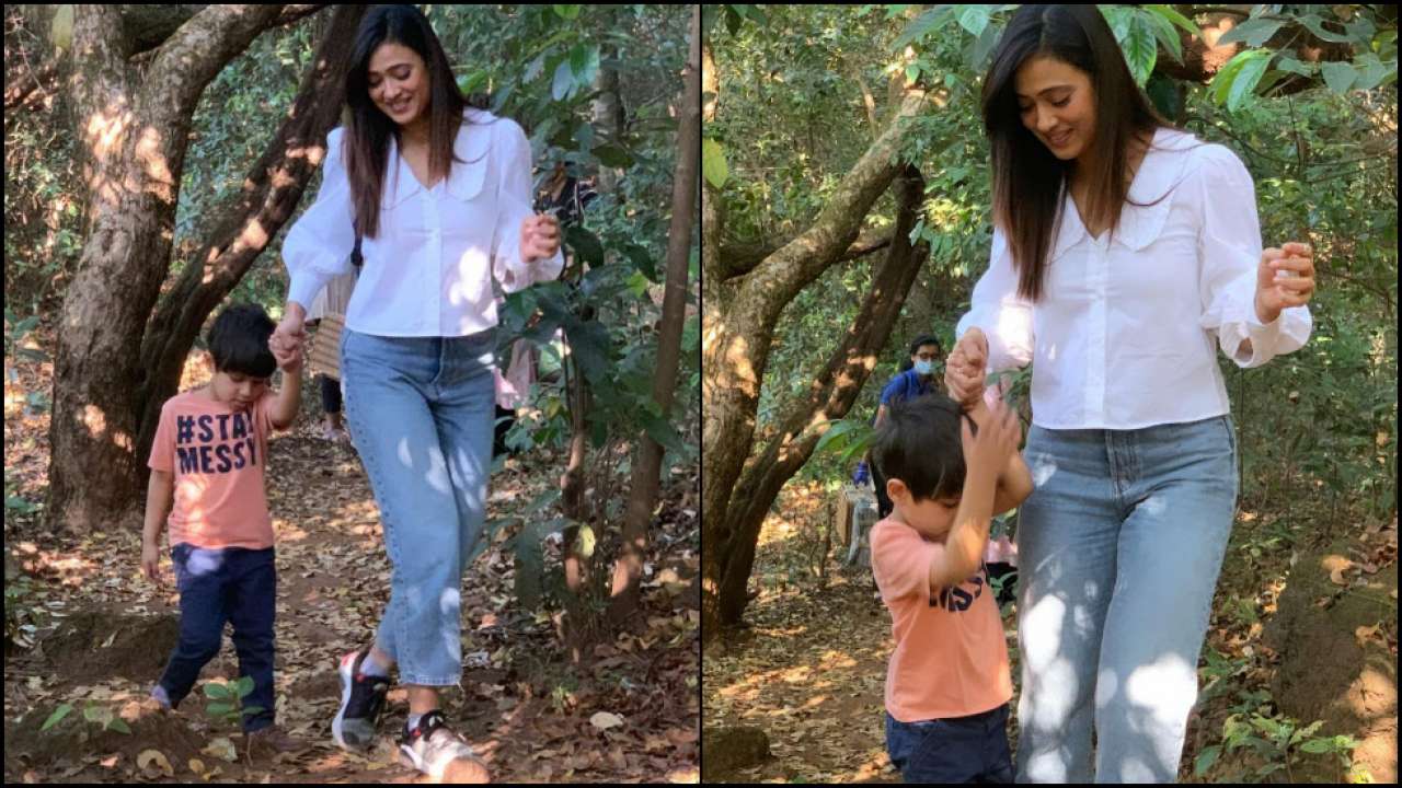 Shweta Tiwari strolls in a forest with son Reyansh Kohli