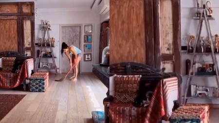 Katrina Kaif's all wood aesthetic living room space