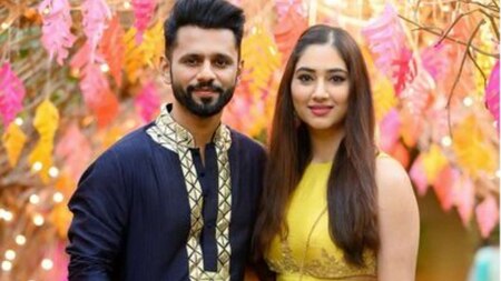 Rahul Vaidya and his girlfriend Disha Parmar attend a friend's wedding
