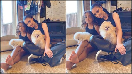 Kim Kardashian and daughter North West posed with their pooches