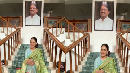 Riteish Deshmukh and Genelia Deshmukh home - Centre Stairway, Vilasrao Deshmukh portrait