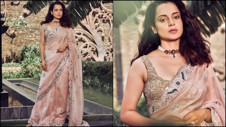 Kangana Ranaut looks ethereal in an Anamika Khanna saree for 'Thalaivi' trailer launch