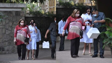 Rima Jain was spotted bearing gifts as she arrived with daughter-in-law Anissa Malhotra