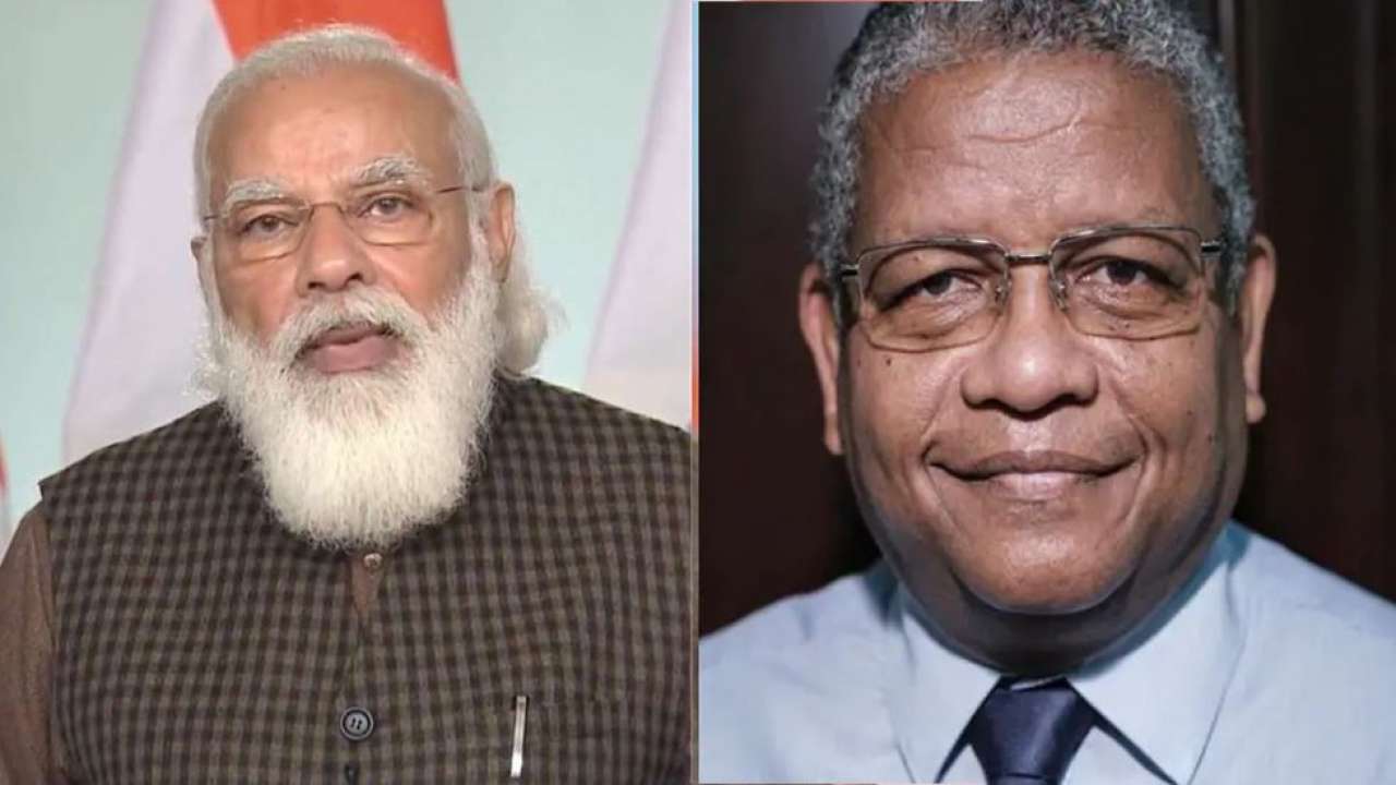 Prime Minister Narendra Modi and the new President of Seychelles Wavel Ramkalawan. 