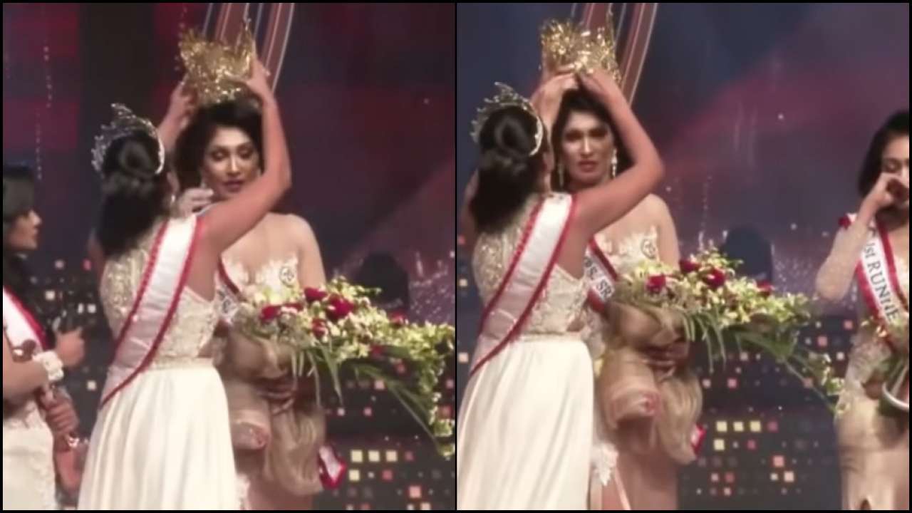 Former pageant winner forcibly removes crown from Pushpika De Silva's head