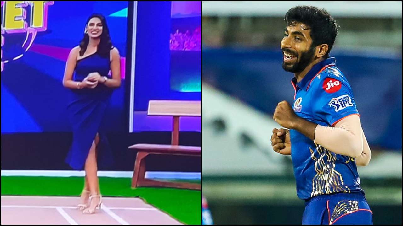Jasprit Bumrah’s wife Sanjana Ganesan wears Mumbai Indian colored blue dress for IPL opening, fan calls it ‘true love’