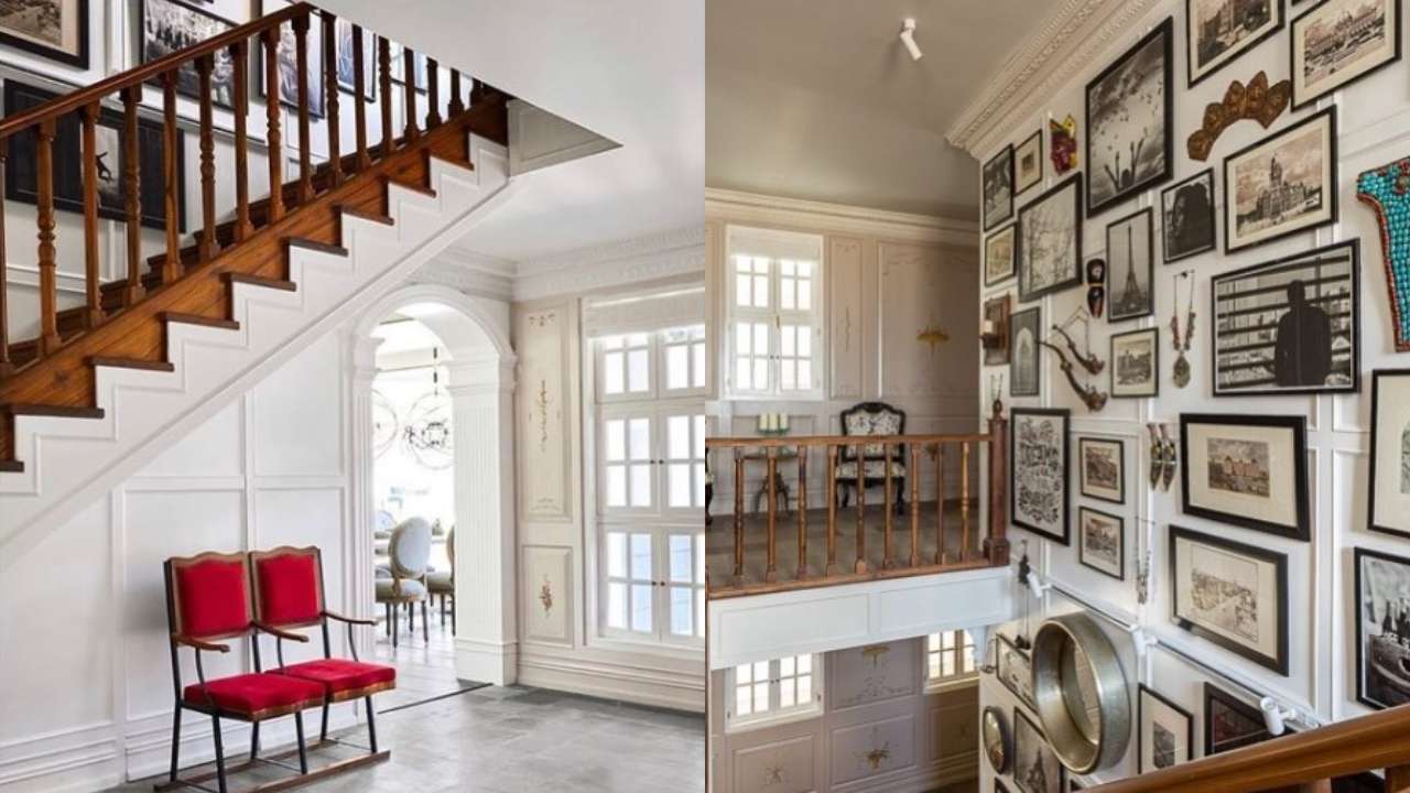 Kangana Ranaut's Manali home: Grand staircase adorned with a gallery wall