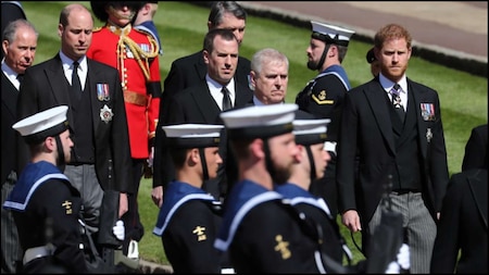 Prince William and Harry seen together during the funeral procession of Prince Philip