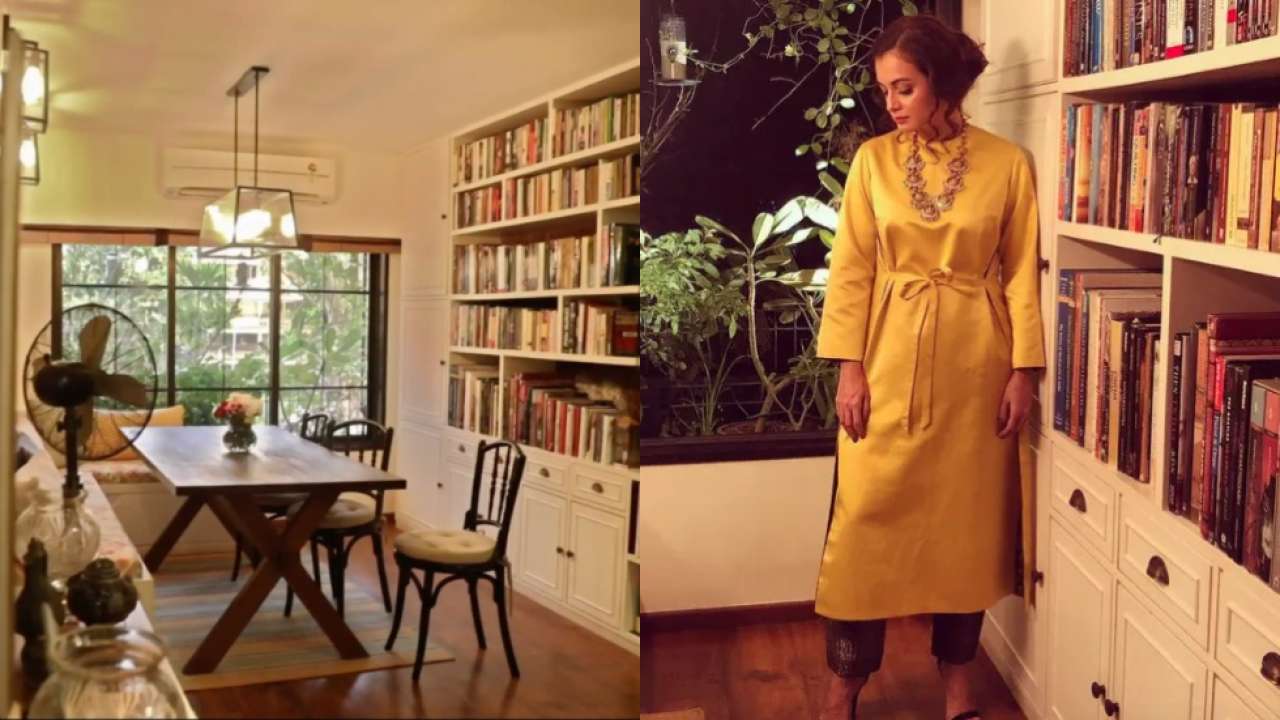 Dia Mirza's dining room and at-home library