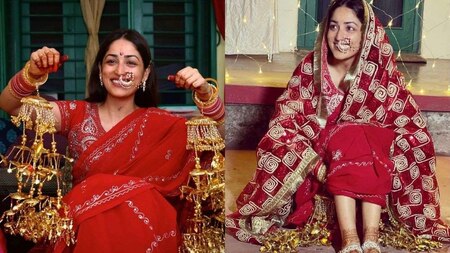 Yami Gautam wears a bright red saree while donning her kaleere
