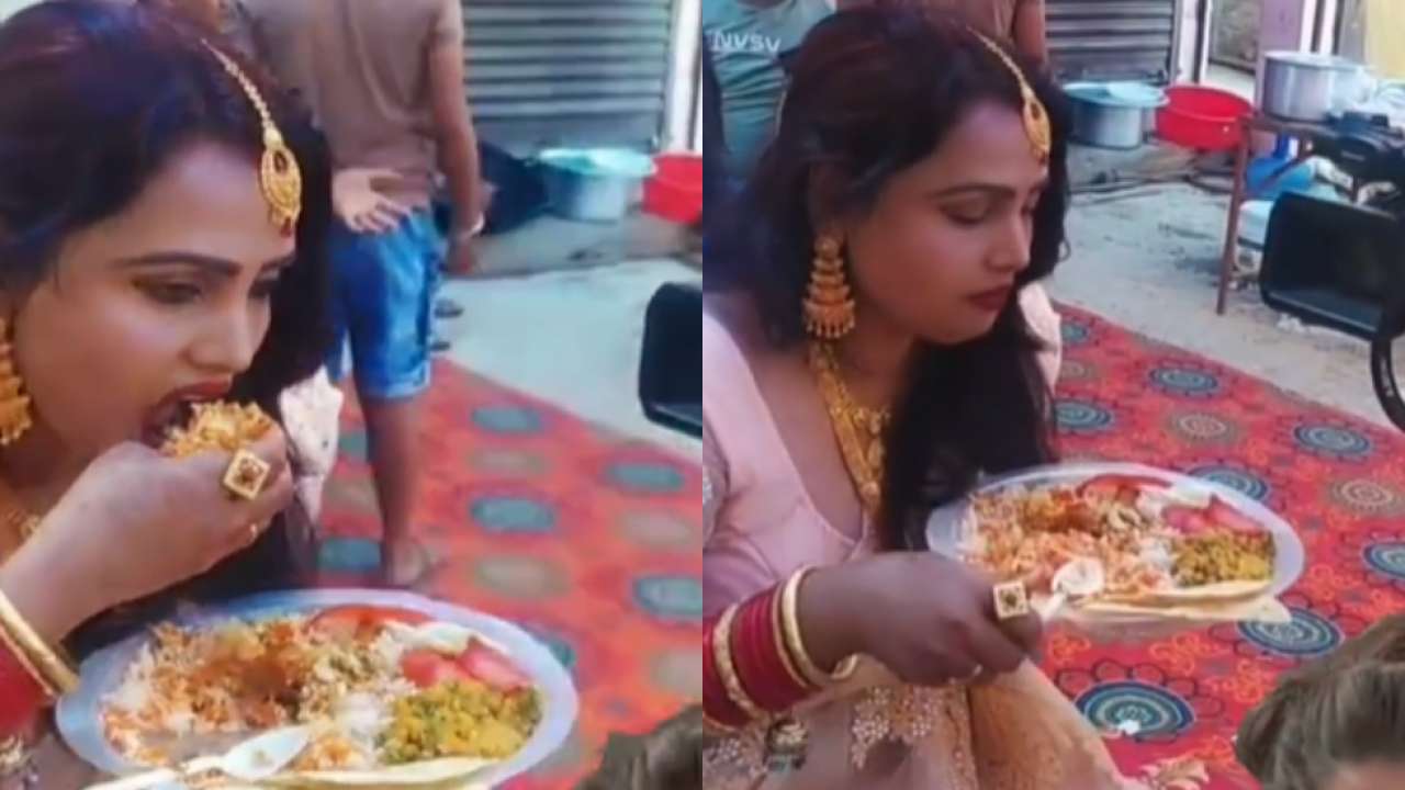 Viral video: Woman caught hogging food at a wedding, reacts hilariously in  front of camera - Watch