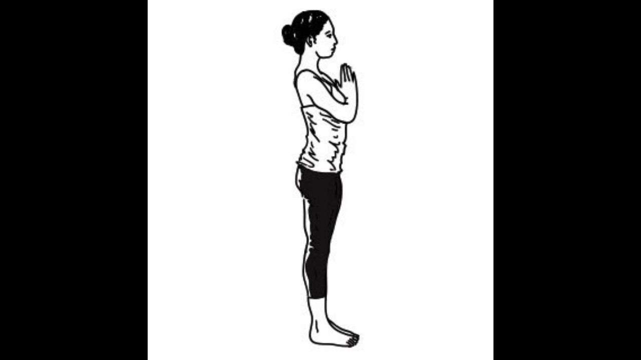 Step 1 Pranam Asana or Prayer pose