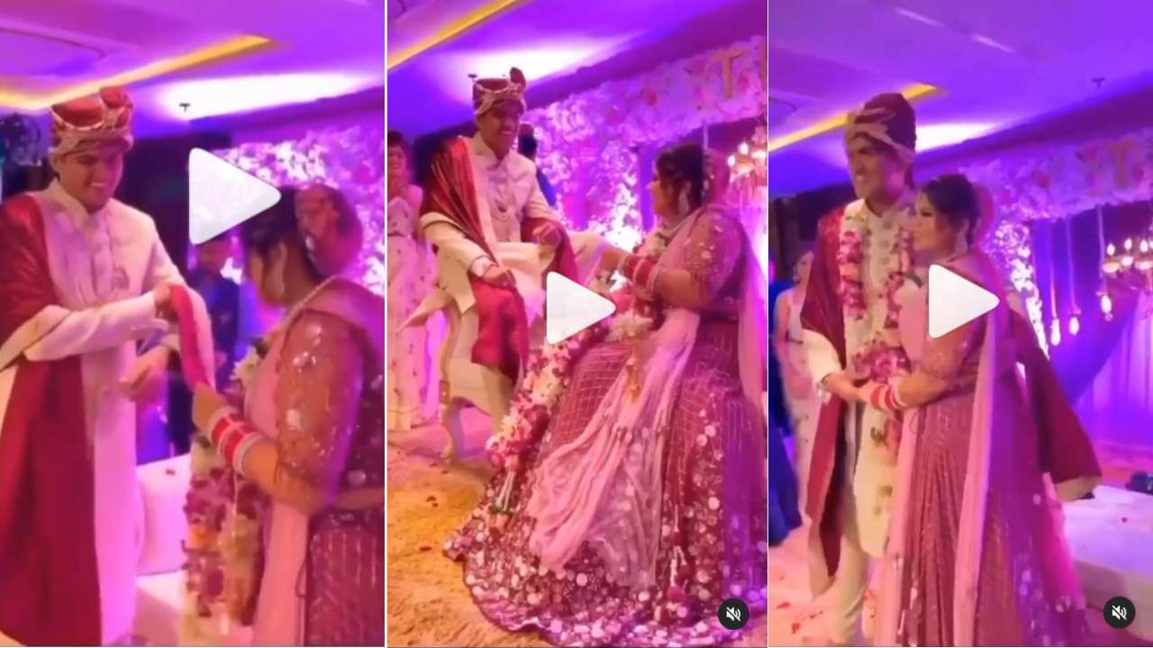 Jai Mala Xxx Video - Groom teases his bride during varmala, know what happened next - WATCH  viral video