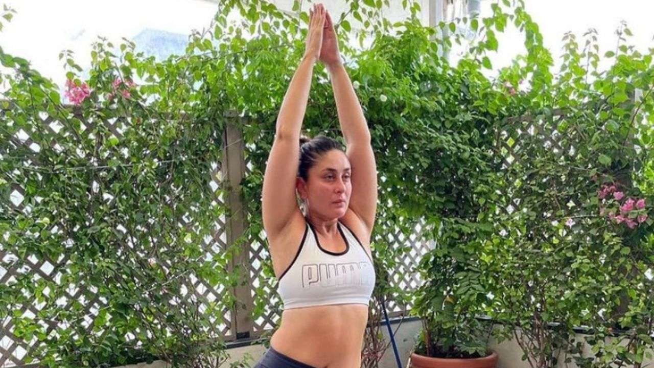 Photos Of Kareena Kapoor Performing Yoga In White Sports Bra Goes Viral 