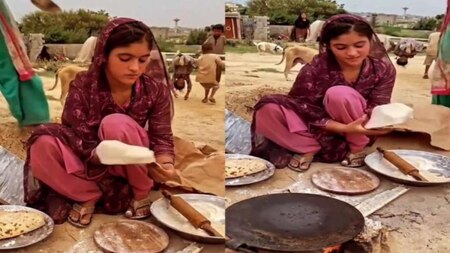 Pakistani girl making rotis