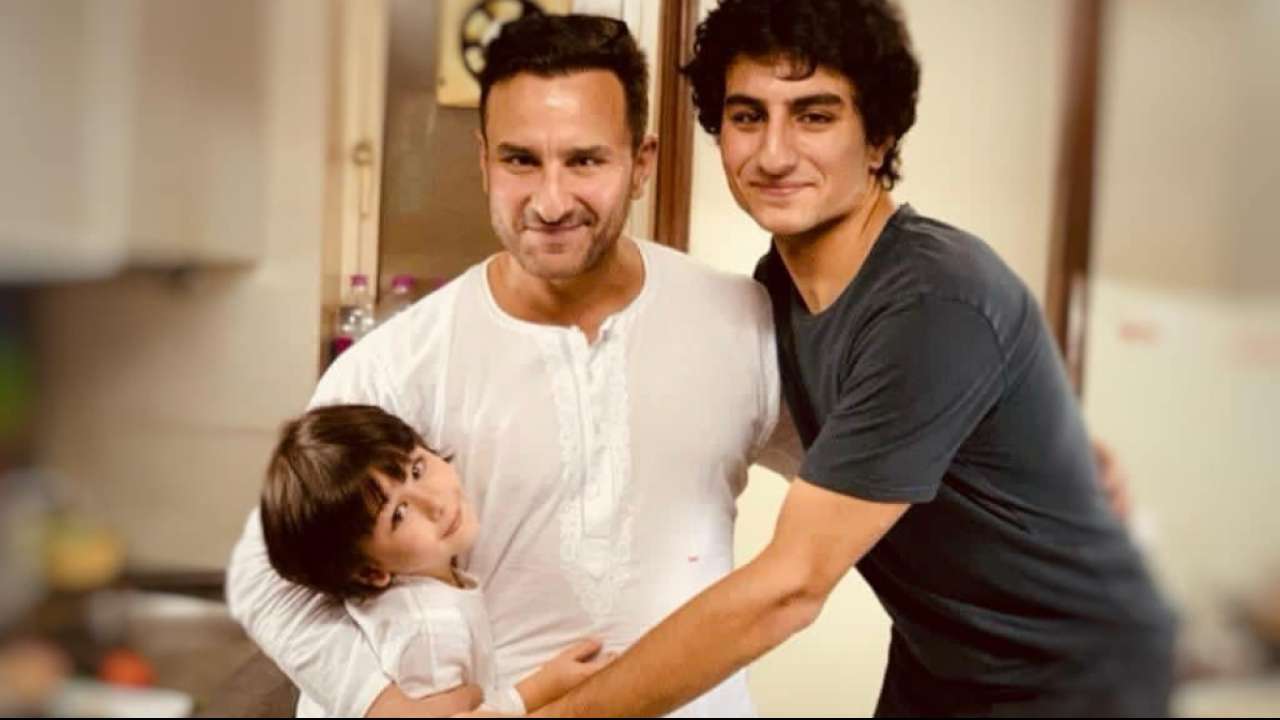 Saif Ali Khan poses with Taimur and Ibrahim