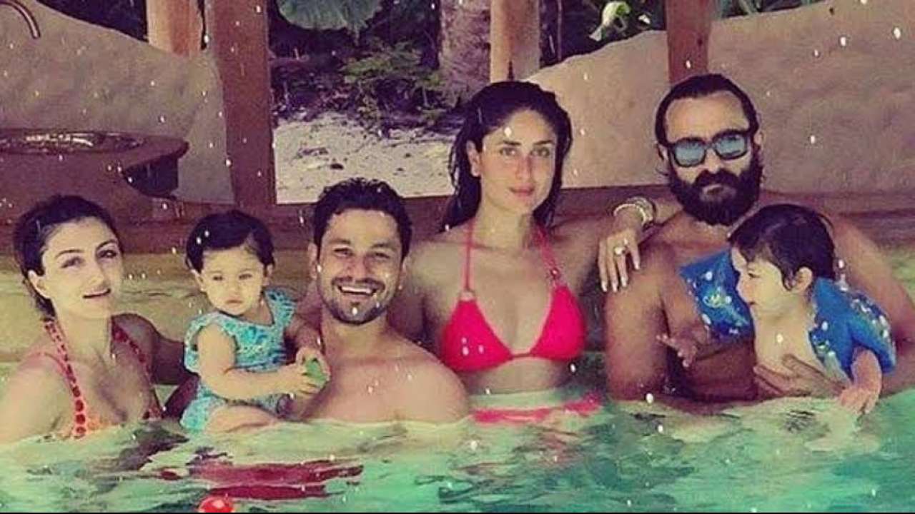 Saif Ali Khan poses in the pool with Kunal Khemmu, Soha Ali Khan and Inaaya