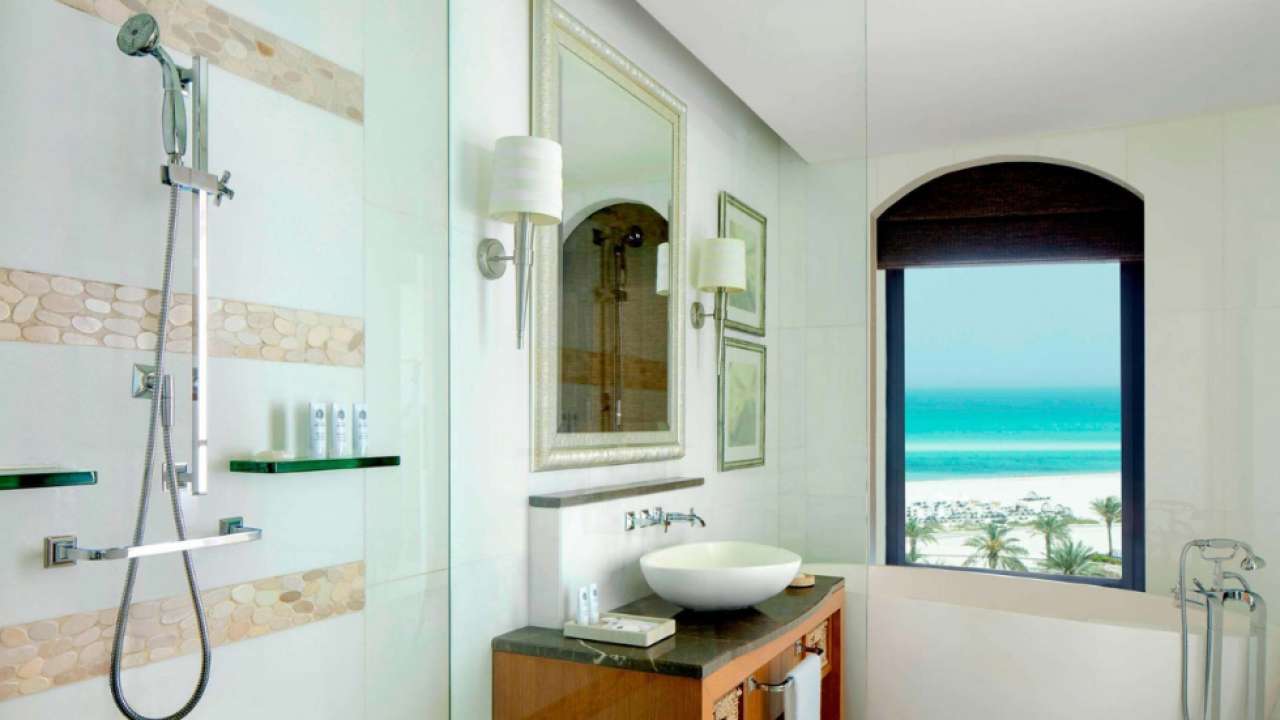 A washroom overlooking the beach