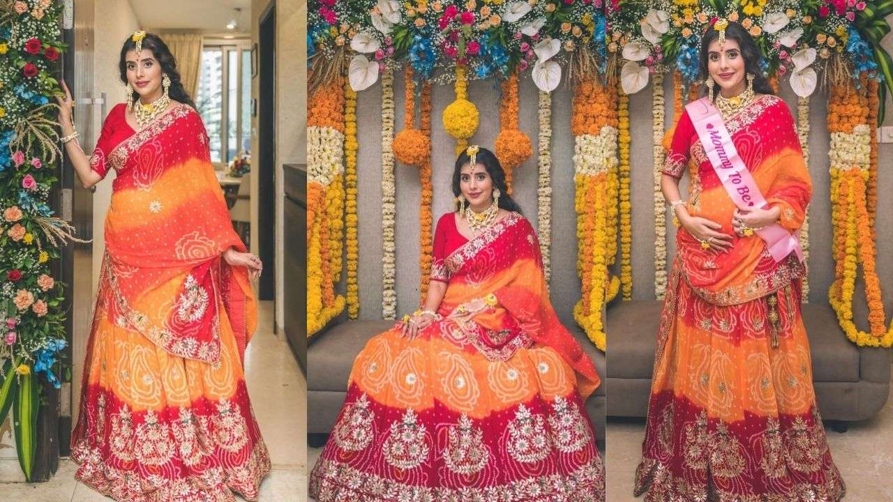 Mom-to-be Charu Asopa looks adorable in a red and orange lehenga