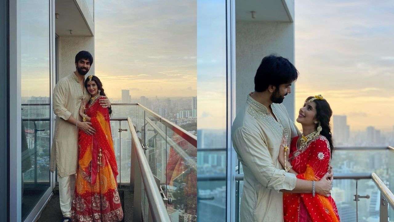 Charu Asopa and Rajeev Sen in the balcony of their new house