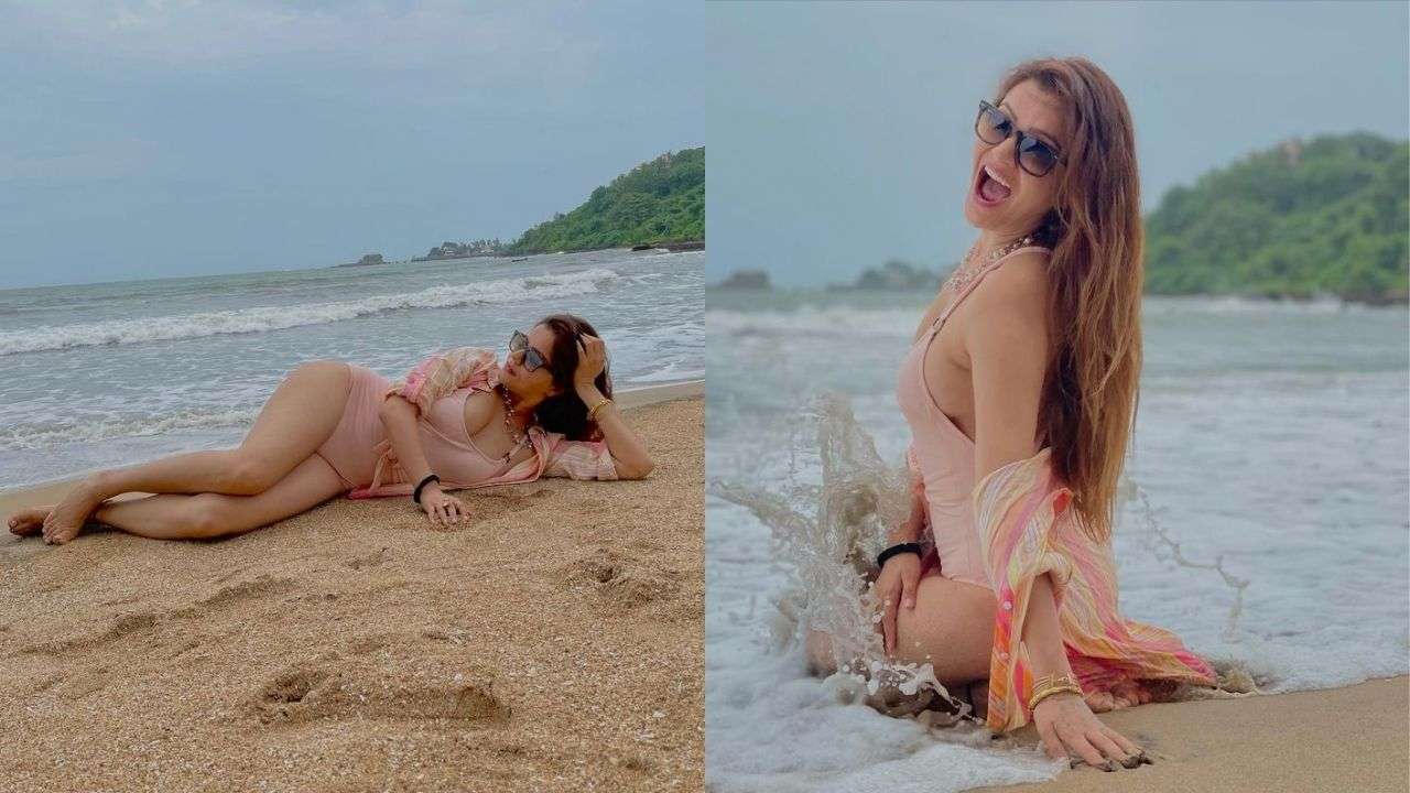 Rubina Dilaik poses in a sexy peach monokini