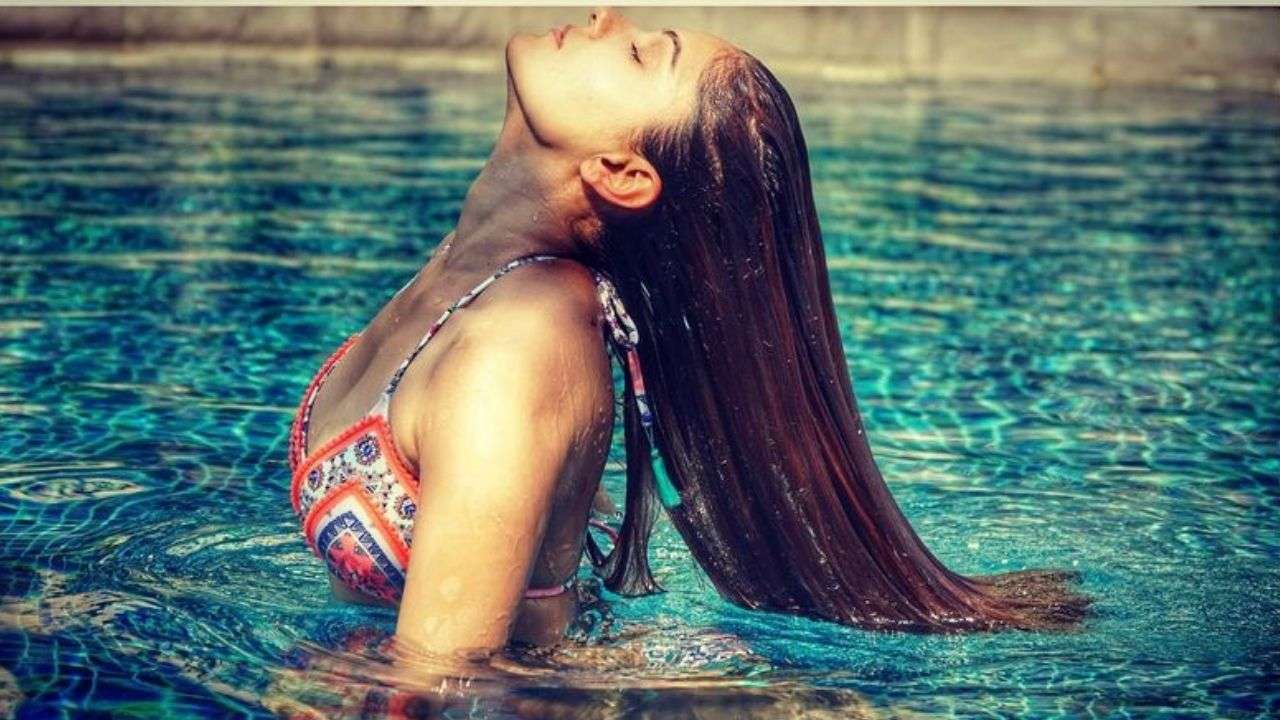 Rubina Dilaik has a fun time in the pool