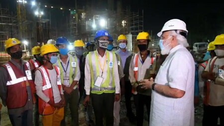 PM Modi interacts with construction workers on Central Vista site
