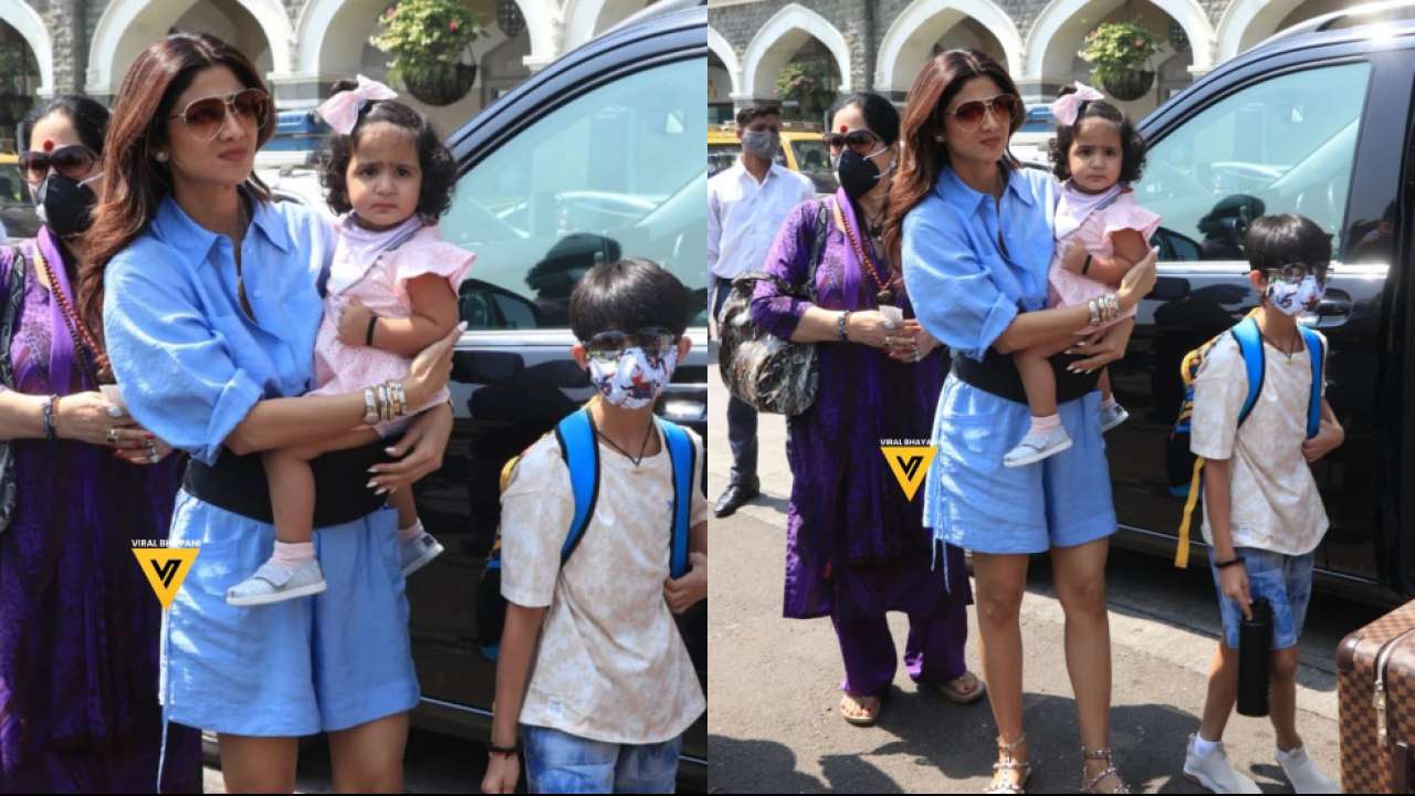 Shilpa Shetty On The Way In Car Xxx Video - Shilpa Shetty travels with mom Sunanda, kids Viaan-Samisha, fans ask 'where  is Raj Kundra'