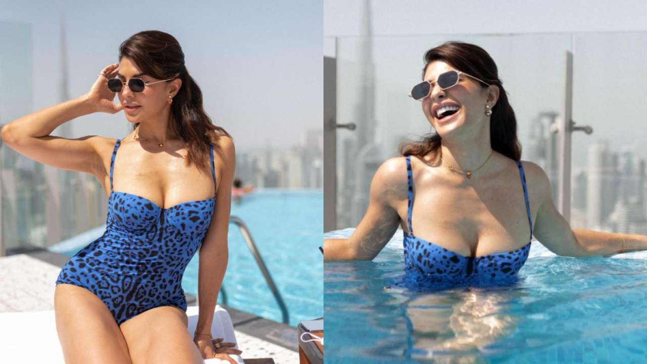 Jacqueline Fernandez turns &#39;pool baby&#39; in Dubai, shows off sexy curves in  blue monokini