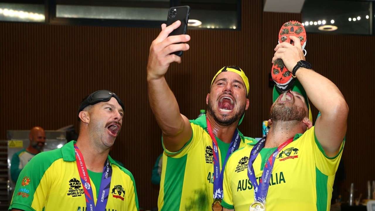 Watch Australian players drink from shoe to celebrate T20 World Cup