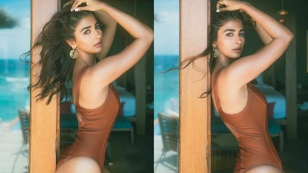 Pooja Hegde sizzles in brown swimsuit