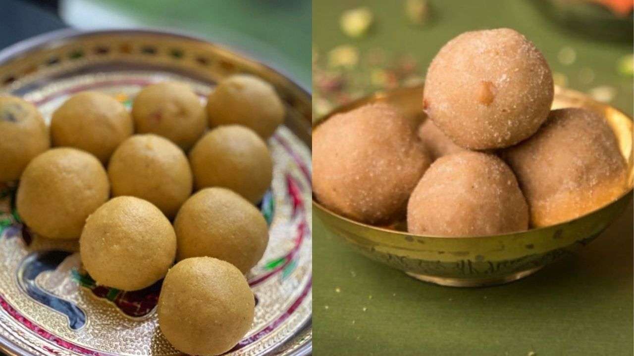 Eating Besan ladoo or Pinni