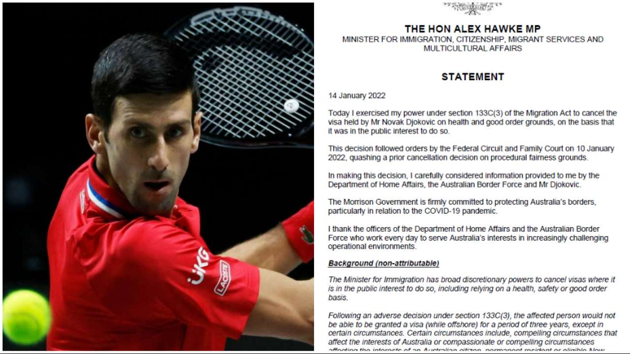 forsætlig Skære Fortolke Novak Djokovic's visa cancelled again, Australian government said THIS in  their statement