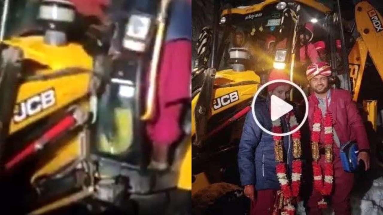 Jcb Par Dulha Groom Takes This Unique Ride To Wedding Venue Watch Viral Video To Know Why