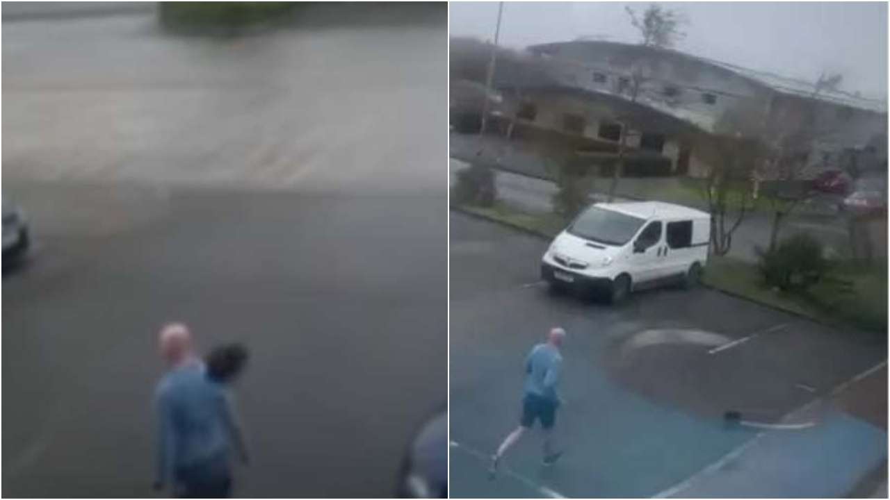 WATCH Bald man chases his wig after storm blows it off his head