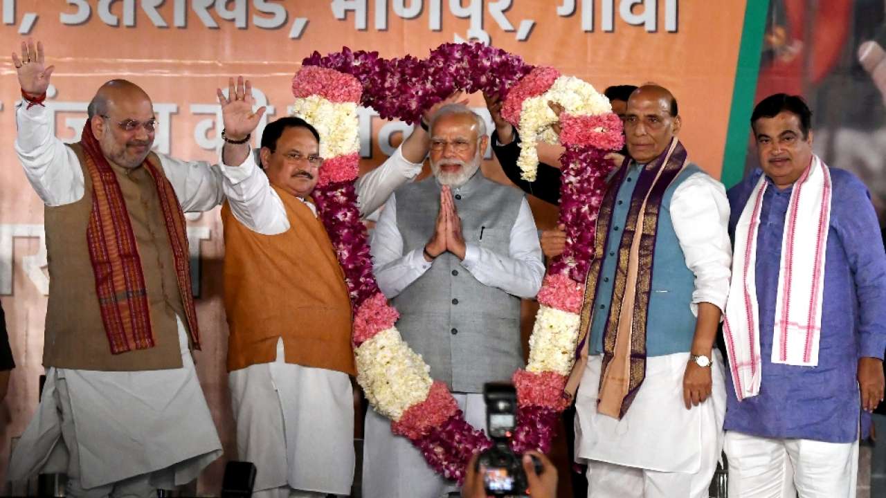 PM Modi addresses party cadres after BJP wins elections in four states ...