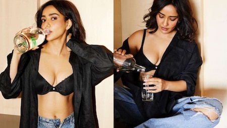 Neha Sharma in unbuttoned jeans