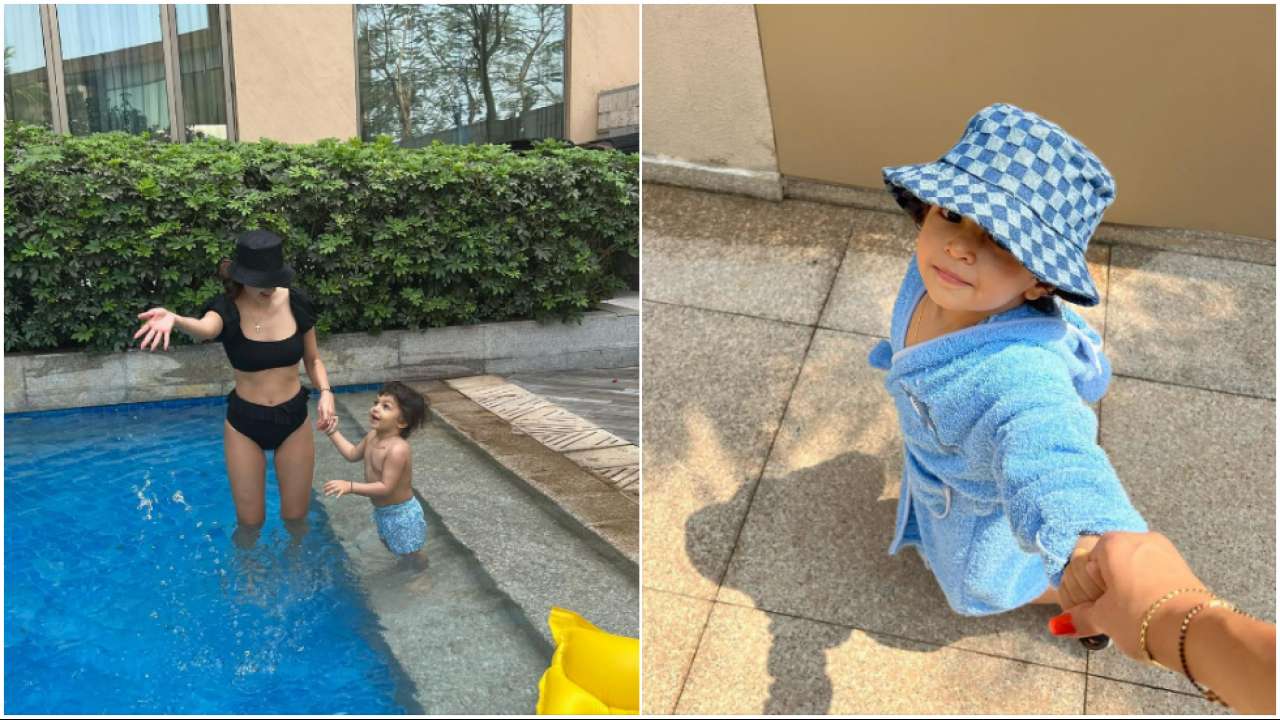 Baby Agastya's day out near the pool