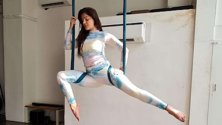 Rubina Dilaik does aerial yoga