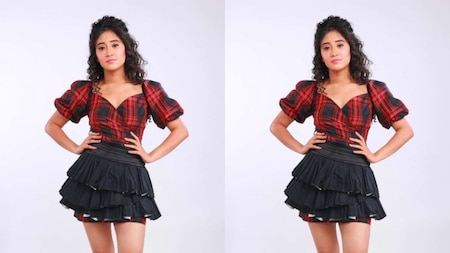 Shivangi Joshi poses in crop top and mini skirt
