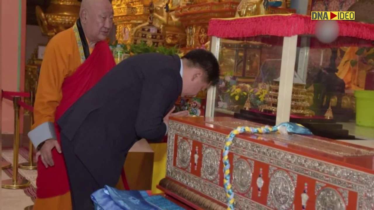 Mongolian President with Indian delegation pay obeisance to Holy Kapilavastu Relics of Lord Buddha