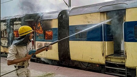 Trains torched during violent protests