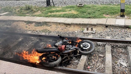 Motorcycle set on fire on the tracks